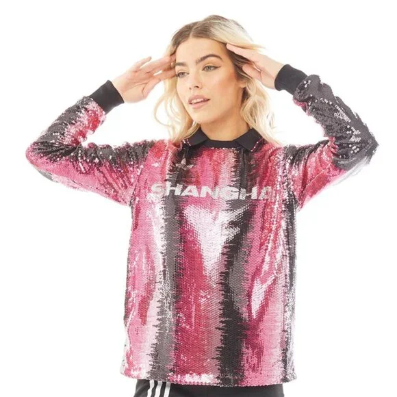 adidas Originals Womens Sequin Football Jersey Multi Coloured/Light Pink Colour - Picture 1 of 7